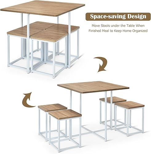 Miniatura 9 de Giantex Juego de mesa de comedor de 5 piezas, juego de comedor para 4 personas con taburetes cuadrados, juego de mesa de cocina pequeña con marco de