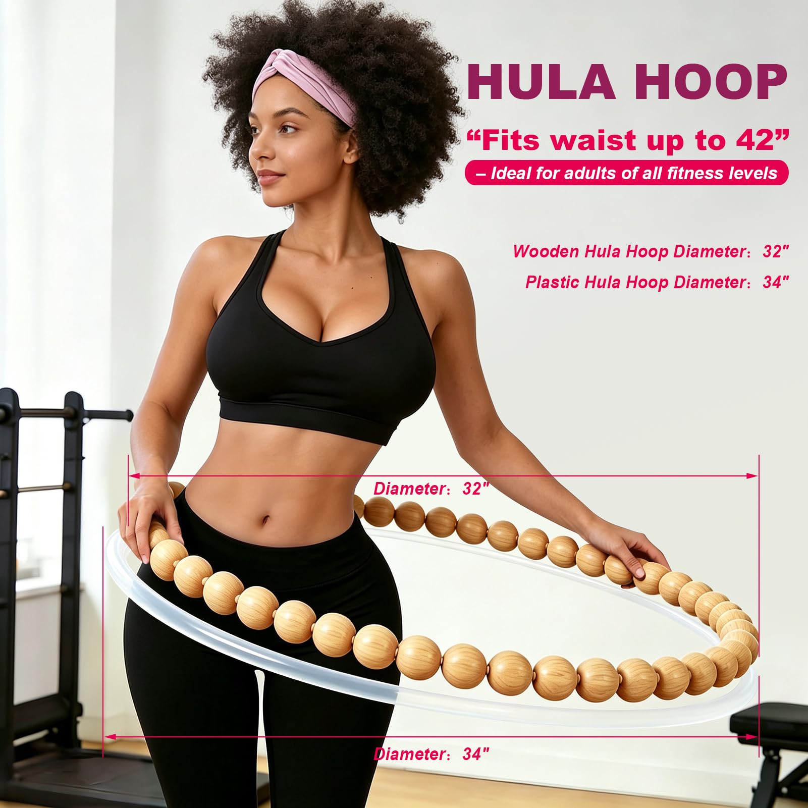 Gewichteter Hula-Hoop-Reifen aus Holz für Fitness & Stressabbau - Natürliches rundes Design mit beruhigenden Holzkugelgeräuschen für tiefe Entspannung und effektive Übung - Langlebiger