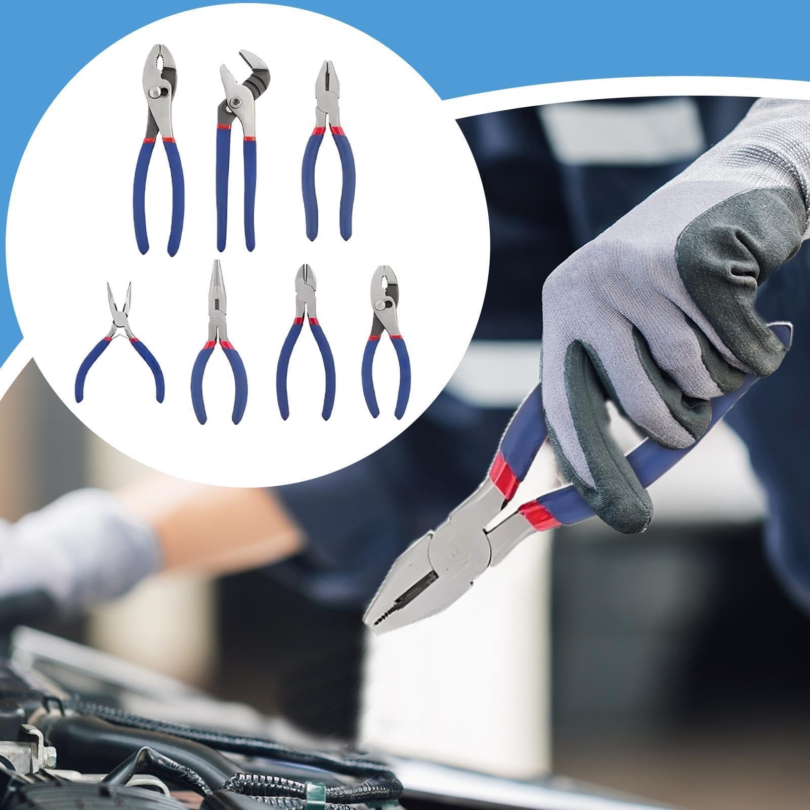 Set Kit Di Pinze Pinza a Becchi Lunghi Portatile | Set di 7 Pinze per Auto Per Riparazioni Domestiche Giardino Officina Idraulica Impianti Elettrici Fai Da Te Auto Outdoor