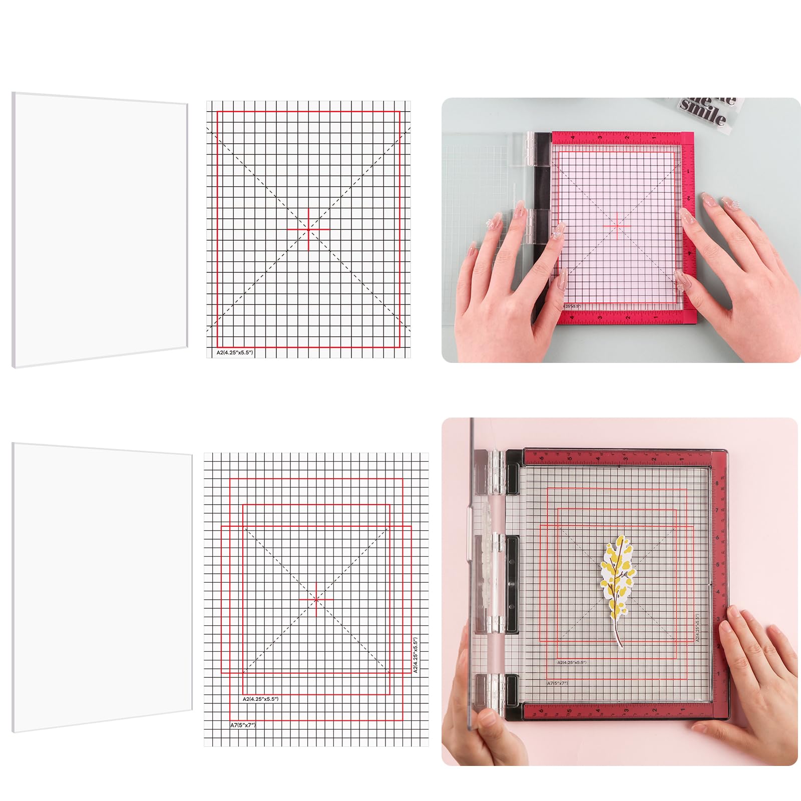 Briartw Grip Mat with Printed Guides,4.75x6,6.5x8.5 Multi-Use Non-Slip Sticky Mats Fit in Stamp Positioning Tool,Photopolymer Mat for Centering & Aligning Tape-Free Stenciling Ink Blending