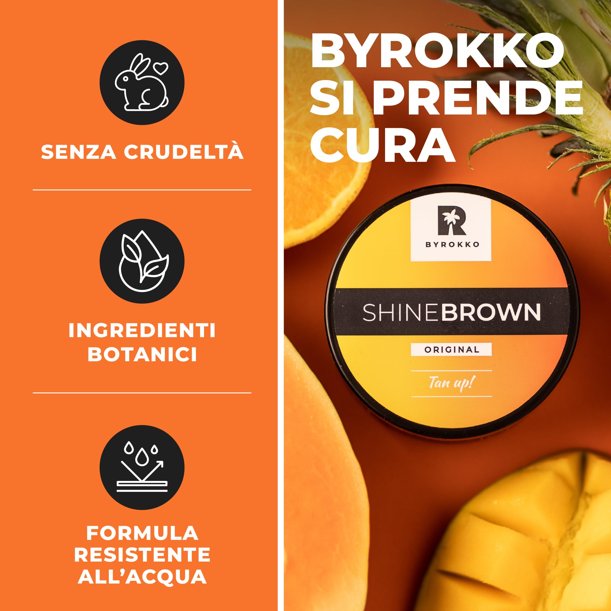 BYROKKO Shine Brown Crema Abbronzante (210 ml), Acceleratore Abbronzatura Naturale, Abbronzante Corpo con Ingredienti Selezionati, Olio Abbronzante per Sole e Lettini Solari