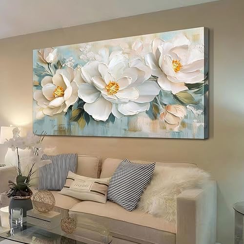 Miniatura 19 de Enartly Arte de pared de flores rosa grande para sala de estar y dormitorio, lienzo con pintura floral, cuadro texturizado retro, obra de arte Flor