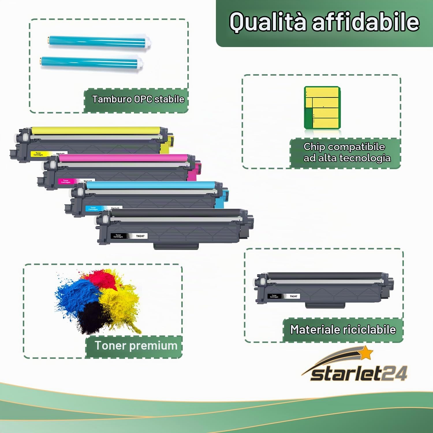 Starlet24 TN247 CMYK Toner Compatibile per Brother TN247 TN243 TN-247 TN243 | per MFC-L3750CDW MFC-L3770CDW MFC-L3710CW DCP-L3550CDW DCP-L3510CDW HL-L3230CDW MFC-L3730CDN (5-Pack)