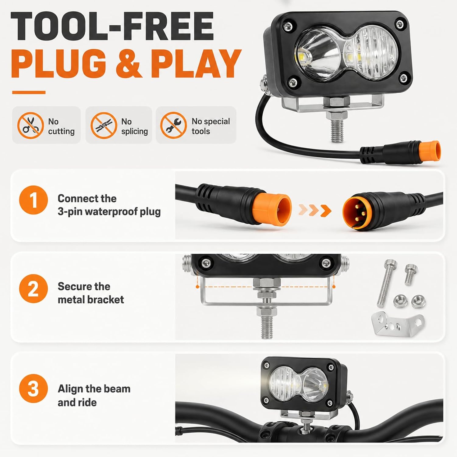 Baja Light for Ridstar Q20,Electric Bike Headlight 20W 6000-6500K Compatible with Ridstar Q20/Q20 Lite/Q20 Pro,3-Pin Plug & Play Baja Light for Ebike,Motorcycle & ATV.