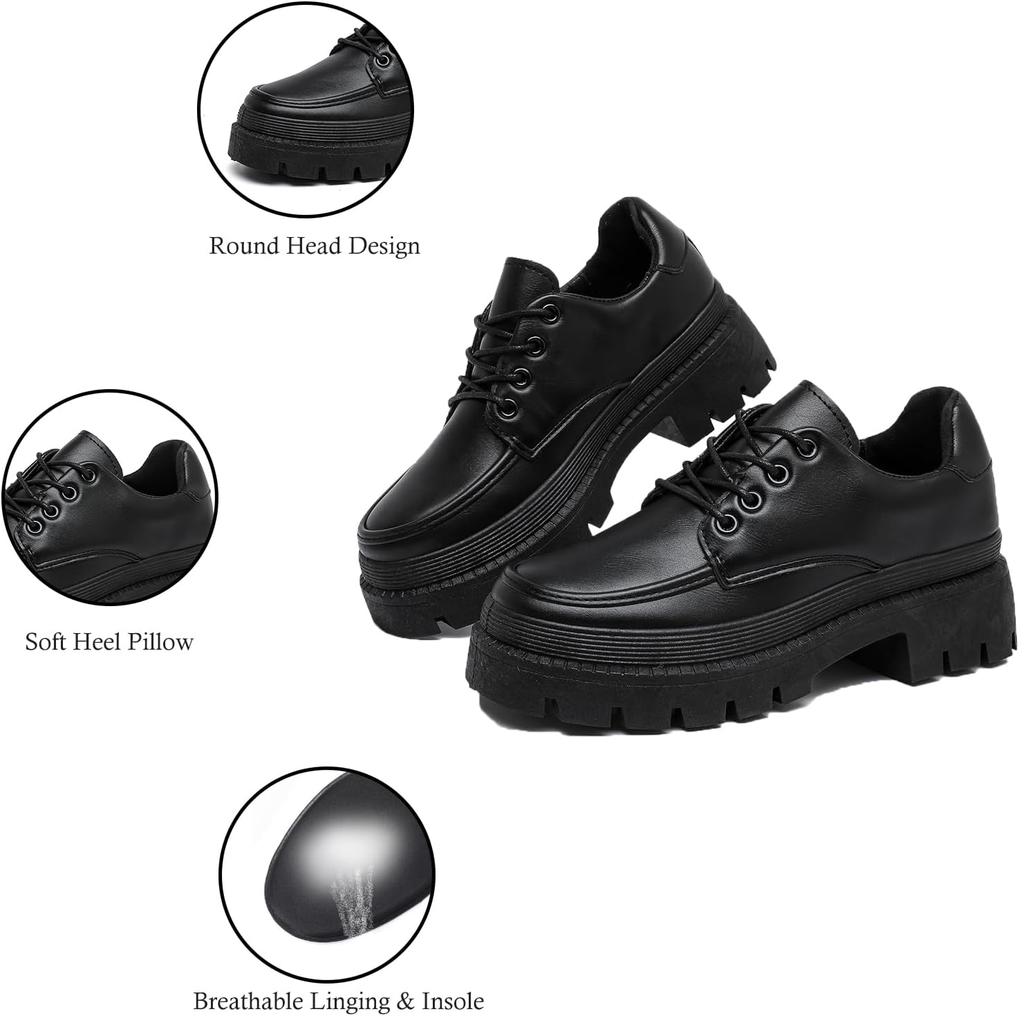 MEMON Oxford Shoes for Women,Platform Oxfords for Women,Low Heel Lace-Up Chunky Classic Oxford,Business Work Office Dress Shoes
