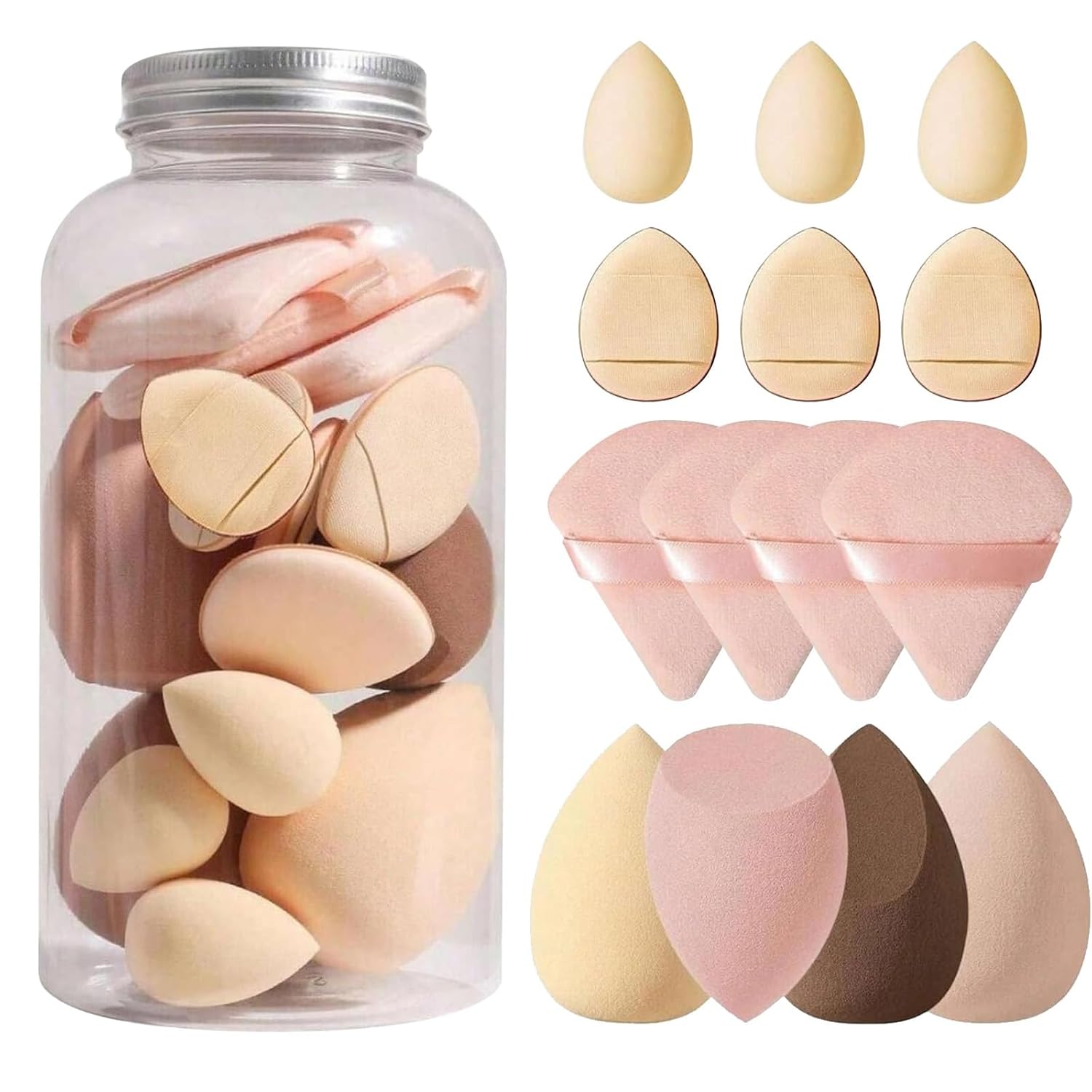 Makeup Sponge Blender Sponges 14PCS set for Powder and Cream, Make up sponges for foundation Powder Puff Face Triangle Design Makeup Puff Wet Dry Dual-Use, LightBrown