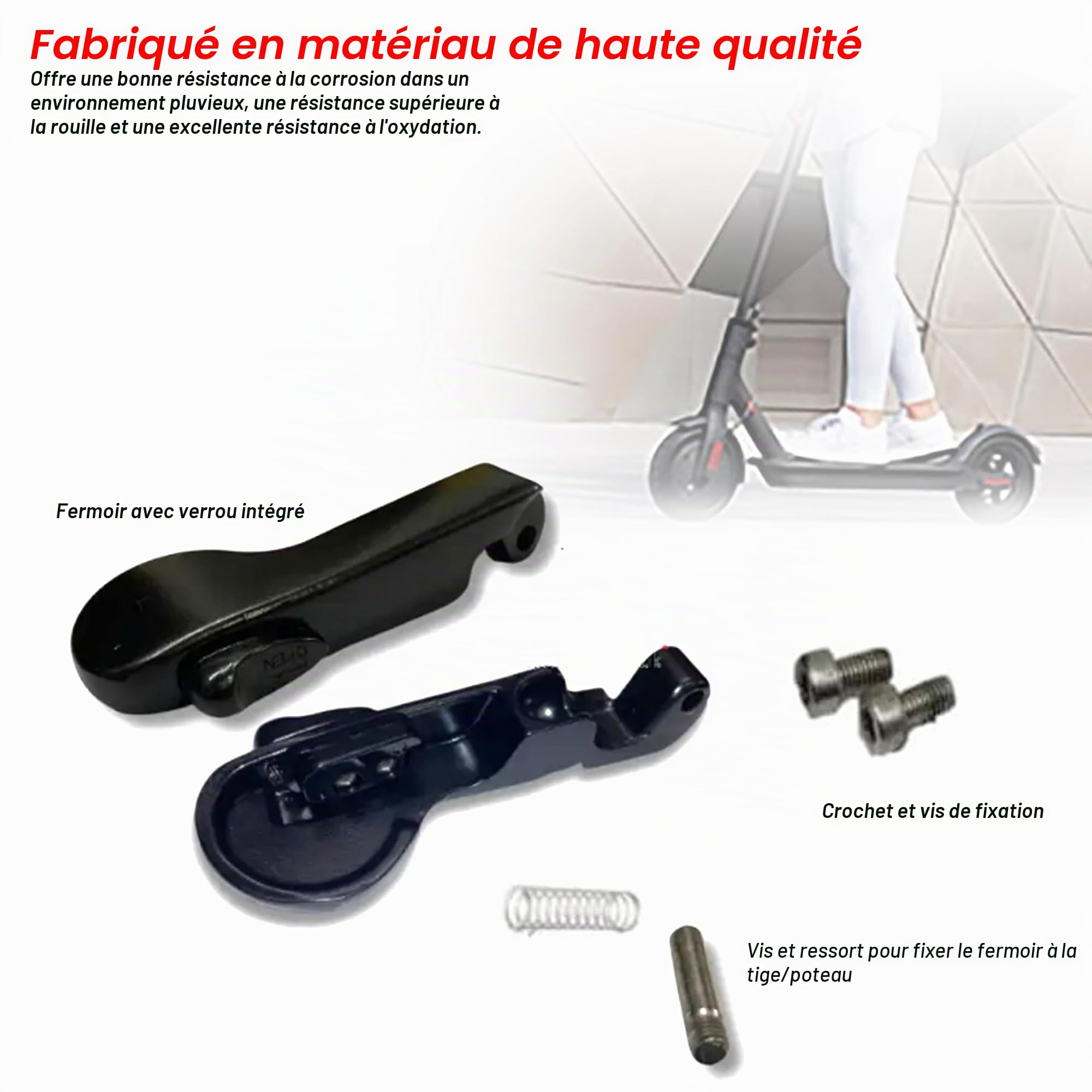 Aovo Pro Trottinette Électrique Pliable - Tige et Mécanisme de Verrouillage - Pièces de Rechange Pour Modèles M365 - Taille Parfaite Pour Scooter, Aluminium