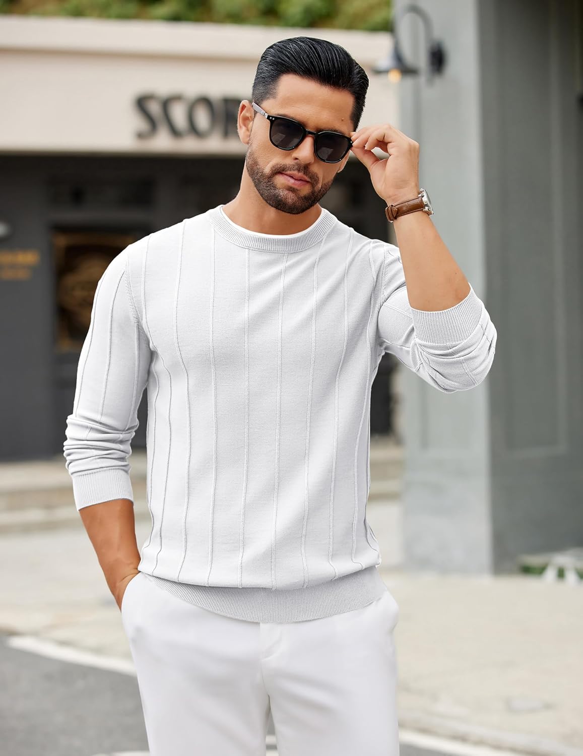 COOFANDY Men's Crew Neck Sweater Long Sleeve Ribbed Knit Dress Sweaters Casual Slim Fit Pullover - Image 2