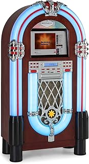 auna Graceland Touch - Jukebox, BT function, CD player, 12" touch control WLAN interface, LED light effects, USB port, SD slot, microphone input, FM radio & radio via Internet (WLAN) - Dark Brown