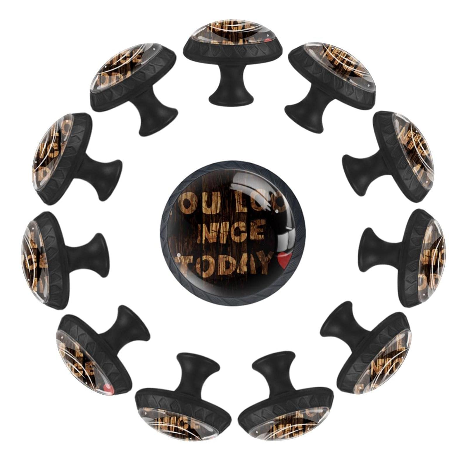TBOUOBT Confezione da 12 pomelli per mobili, pomelli per comò, pomelli per cassetti, pomelli per mobili da cucina, pomelli per armadi e cassetti,Pannello in legno vintage, sei bello oggi