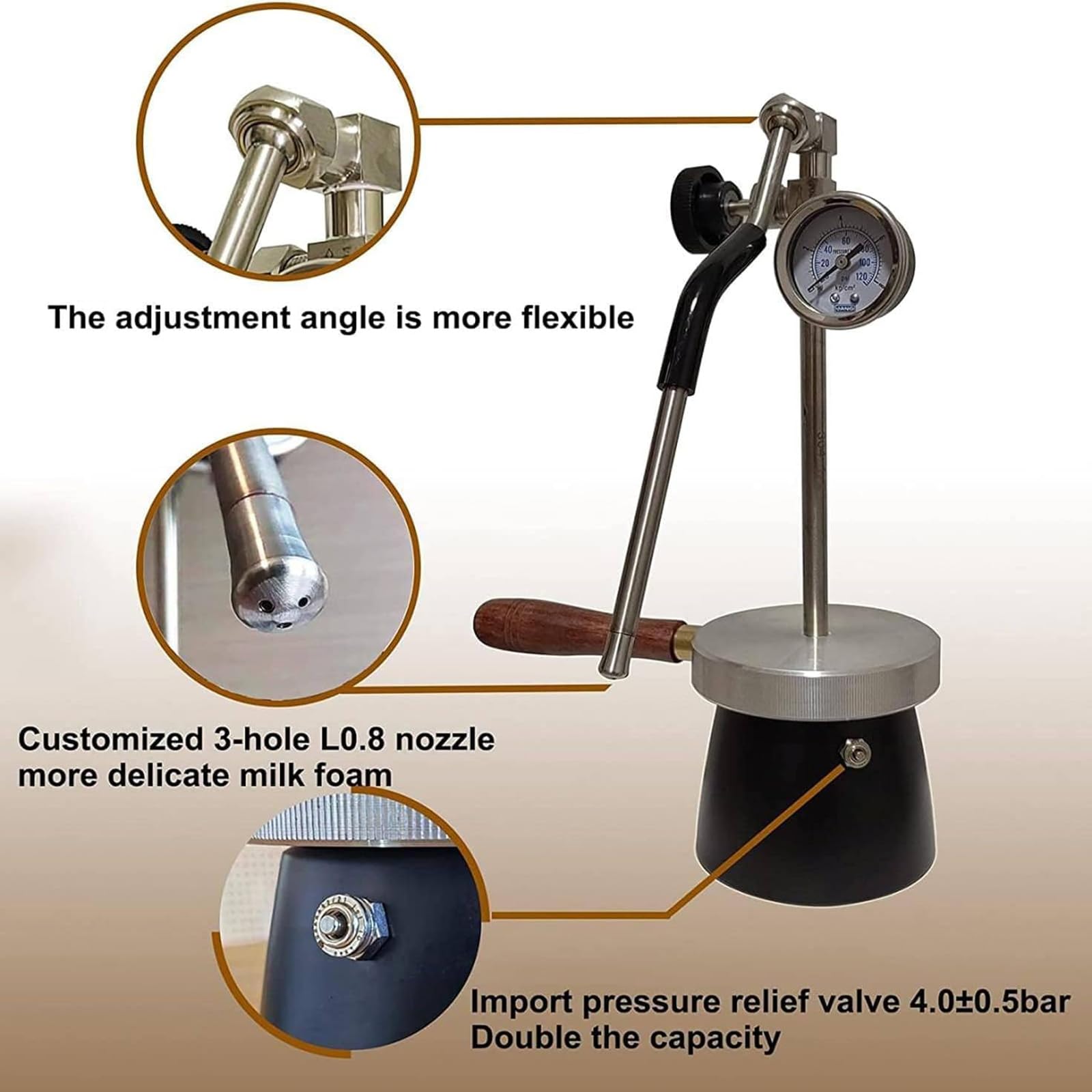 Espumador de leche profesional para estufa con tecnología de vapor de alta presión y boquilla de precisión para café perfecto, latte, capuchino, espresso. Logra espuma de calidad barista en casa