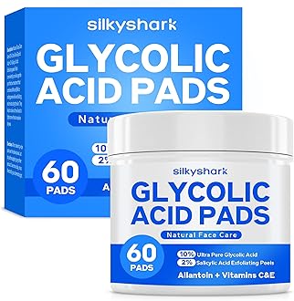 SilkyShark Glycolic Acid Resurfacing Pads (60 Count), 10% Ultra Pure + 2% Salicylic Acid, Exfoliating Peel Pads for Face, Effective Chemical Peel, Radiant Skin Renewal