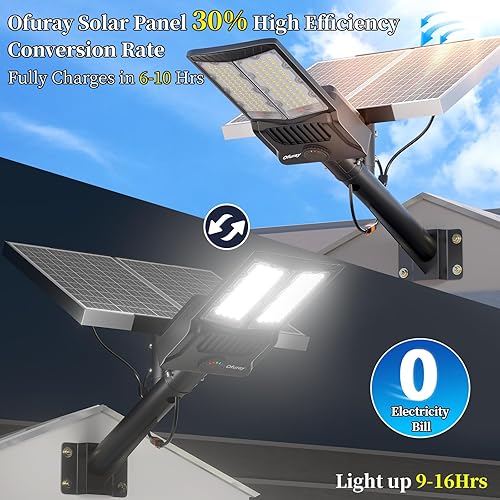 Miniatura 7 de Ofuray Of-10600w Luces solares de calle al aire libre, 7500000lm Luces de inundación de seguridad solar Estacionamiento comercial con sensor de