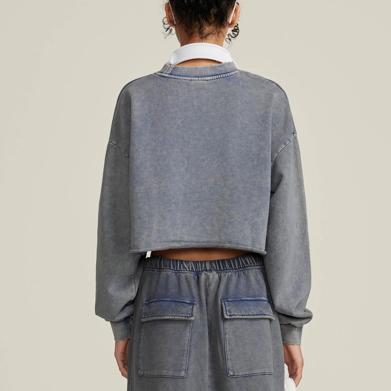 Hixiaohe Womens Cropped Sweatshirts Vintage Long Sleeve Pullover Tops Acid Wash Sweatshirt Hoodies for Women Workout Crop Top - Image 2