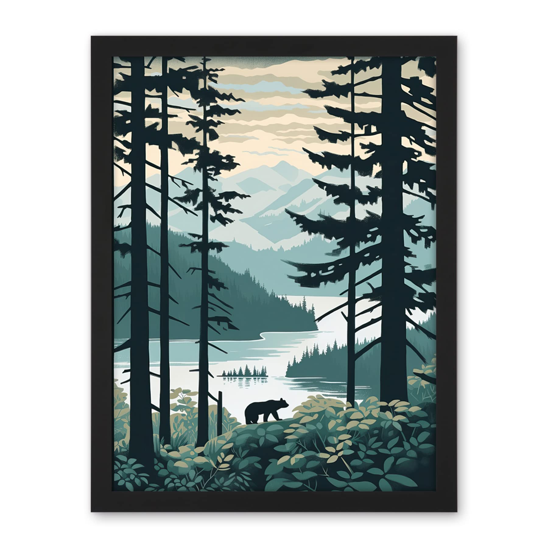 Artery8 Great Bear Rainforest Coastal Mountain Landscape Artwork Framed Wall Art Print 18X24 Inch