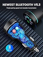 Vista 5 de Transmisor FM para automóvil Bluetooth 5.3, [Todo Metal] PD 30 W y QC3.0 18 W cargador rápido para automóvil, Kit de radio FM inalámbrica adaptador