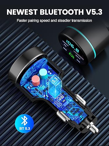 Miniatura 5 de Transmisor FM para automóvil Bluetooth 5.3, todo metálico PD 30 W y QC3.0 18 W cargador rápido para automóvil, radio FM inalámbrica, adaptador