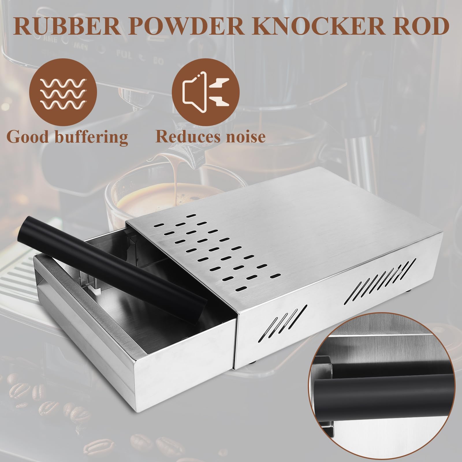 Knock Box Espresso In Acciaio Inox 304 Con Barra In Gomma, Contenitore Per Fondi Di Caffè, Grande Capacità - 3