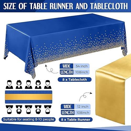 Miniatura 8 de Tudomro Mantel desechable de plástico de 54 x 108 pulgadas con camino de mesa de satén de 12 x 108 pulgadas para decoración de bodas, graduaciones,
