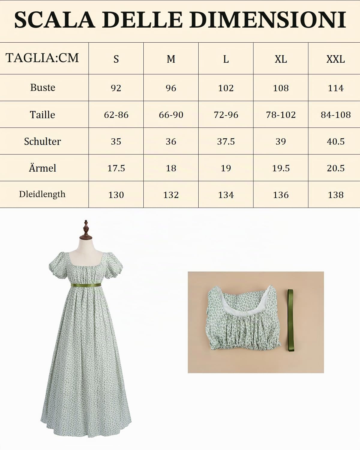 Fiamll Regency - Vestito da donna per donna in vita impero, motivo floreale, impermeabile, abito lungo per feste