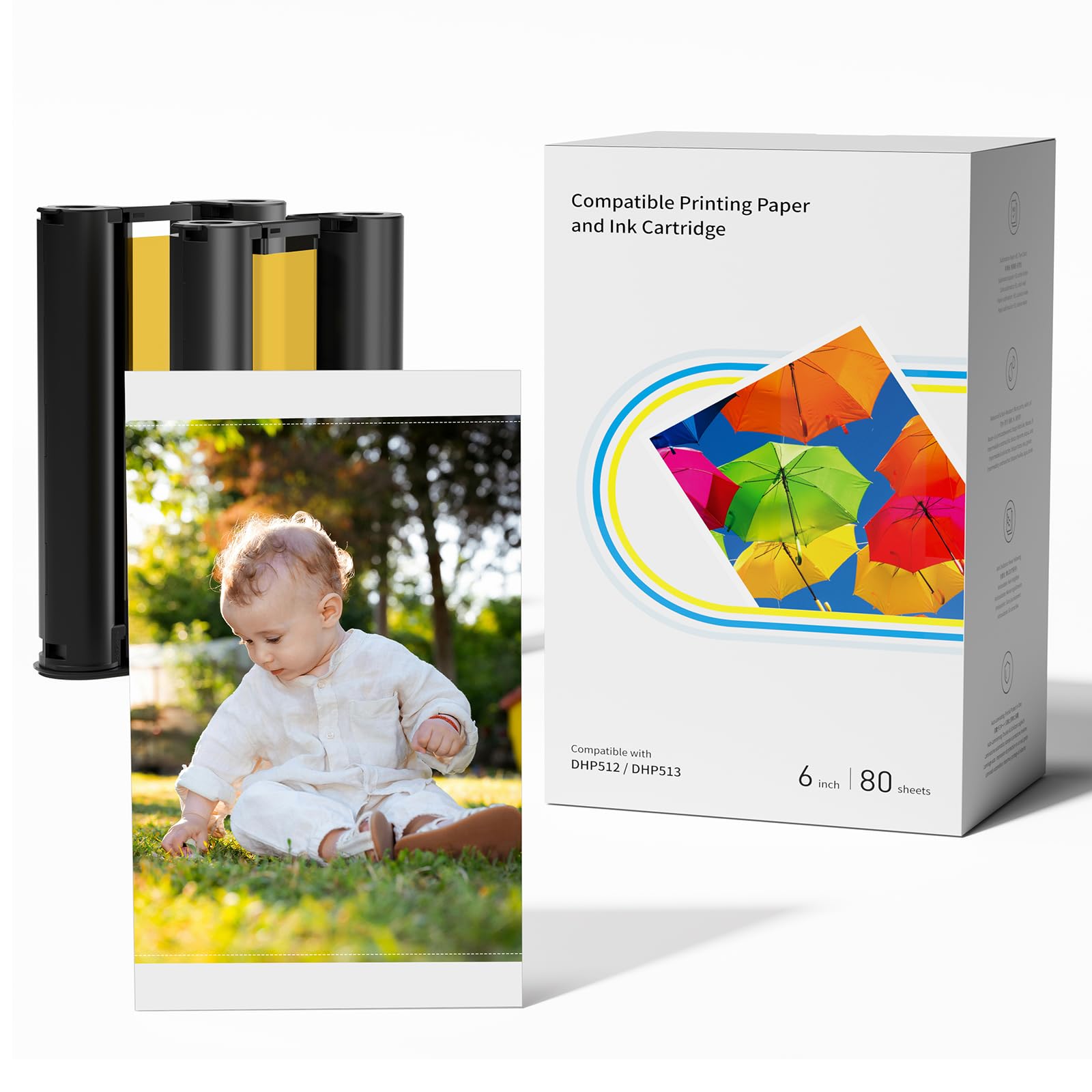 Compatible con Liene Amber M100/M200/M110/M210-80 Hojas de Papel Fotográfico y 2 Cartuchos de Tinta, Papel Fotográfico 4"x6" (10x15cm) para Impresora de Sublimación Térmica, Antioxidante