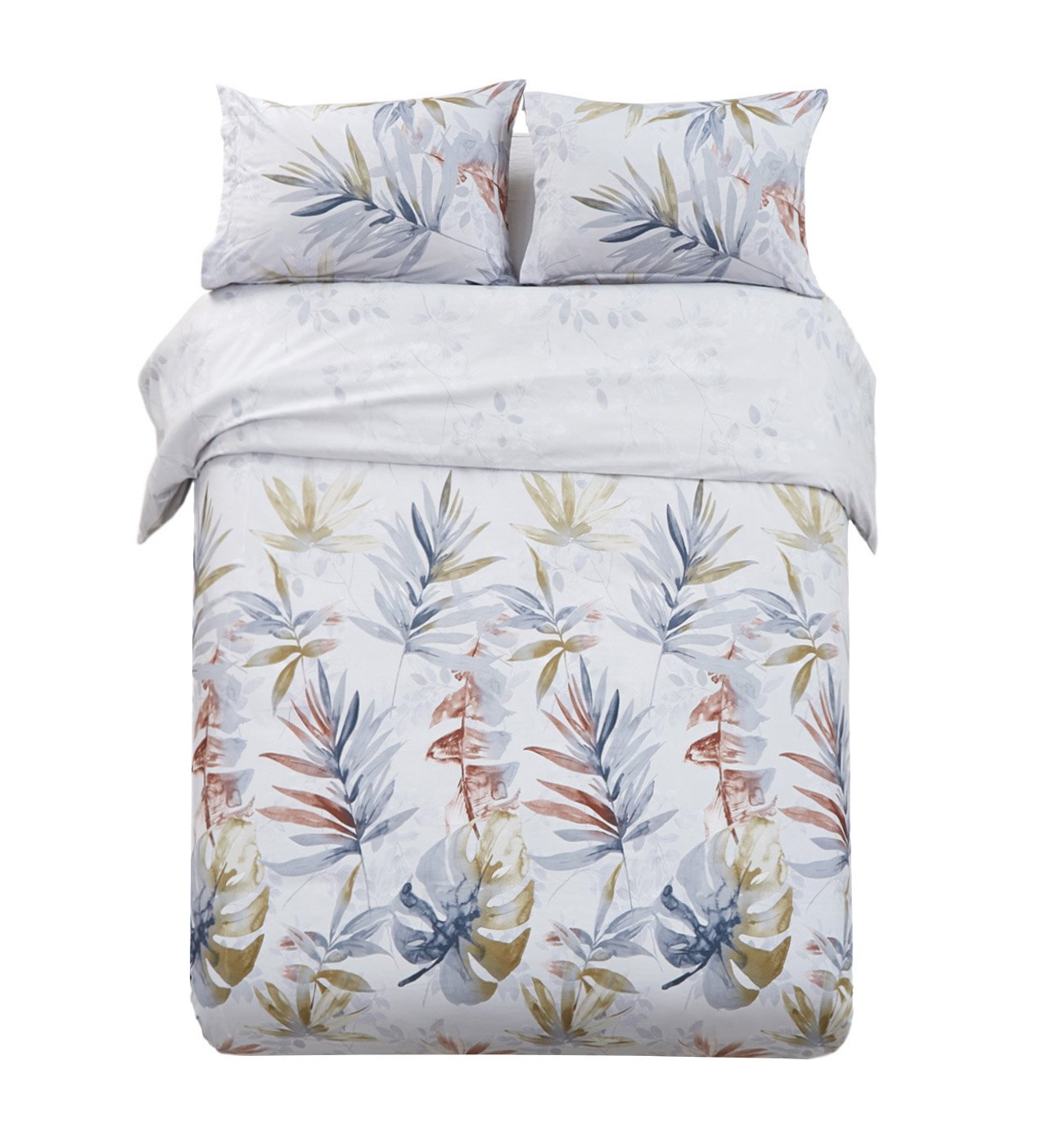 Duvet Cover Sets 3 PC Durable Brushed Microfiber Gray Leaves Print, Full/Queen