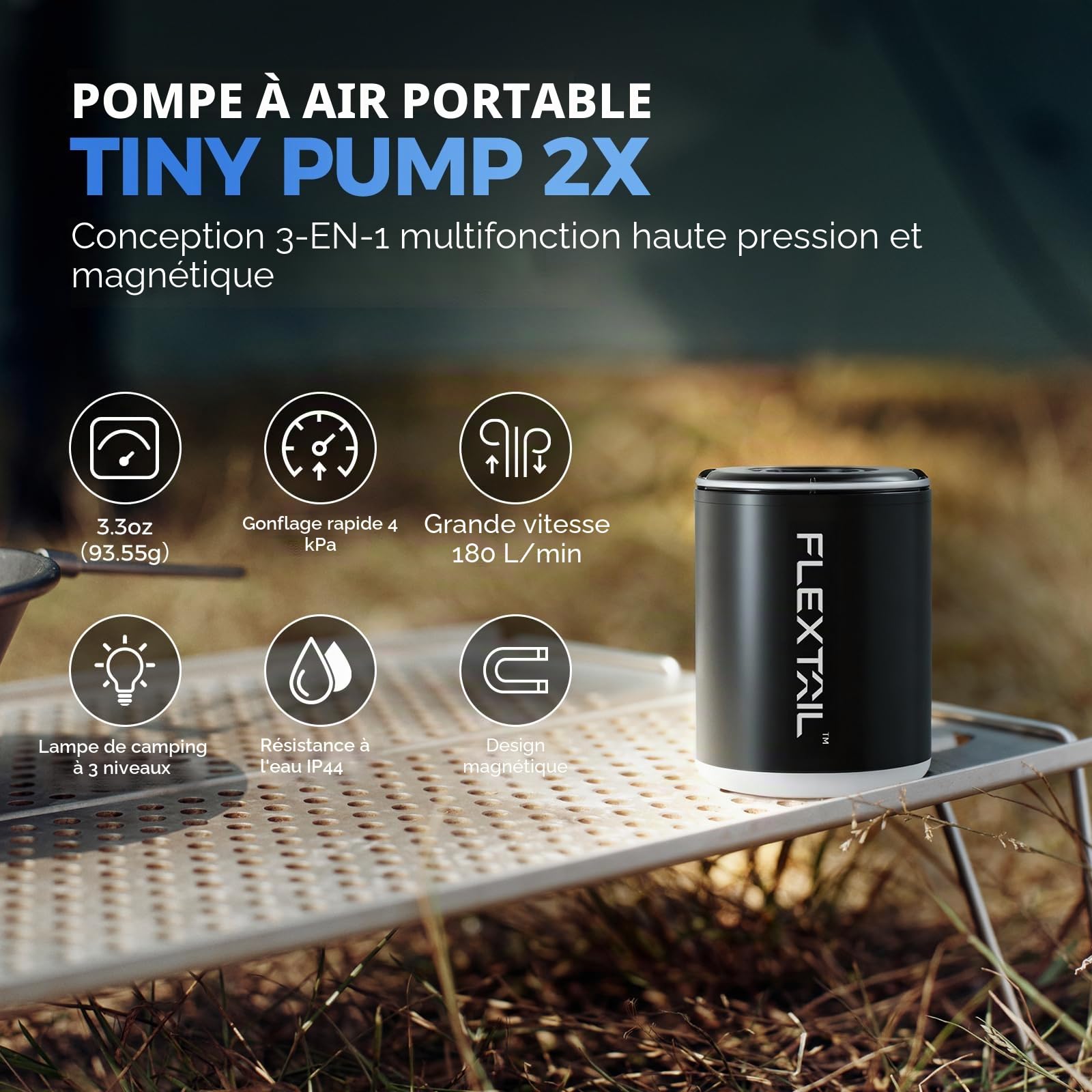 FLEXTAILGEAR Tiny Pump Pompes à air électriques avec Batterie de 1300 mAh Rechargeable Petite Pompe de Type C Le pompage et Le gonflage pour lit pneumatique Matelas Gonflable Sac sous Vide