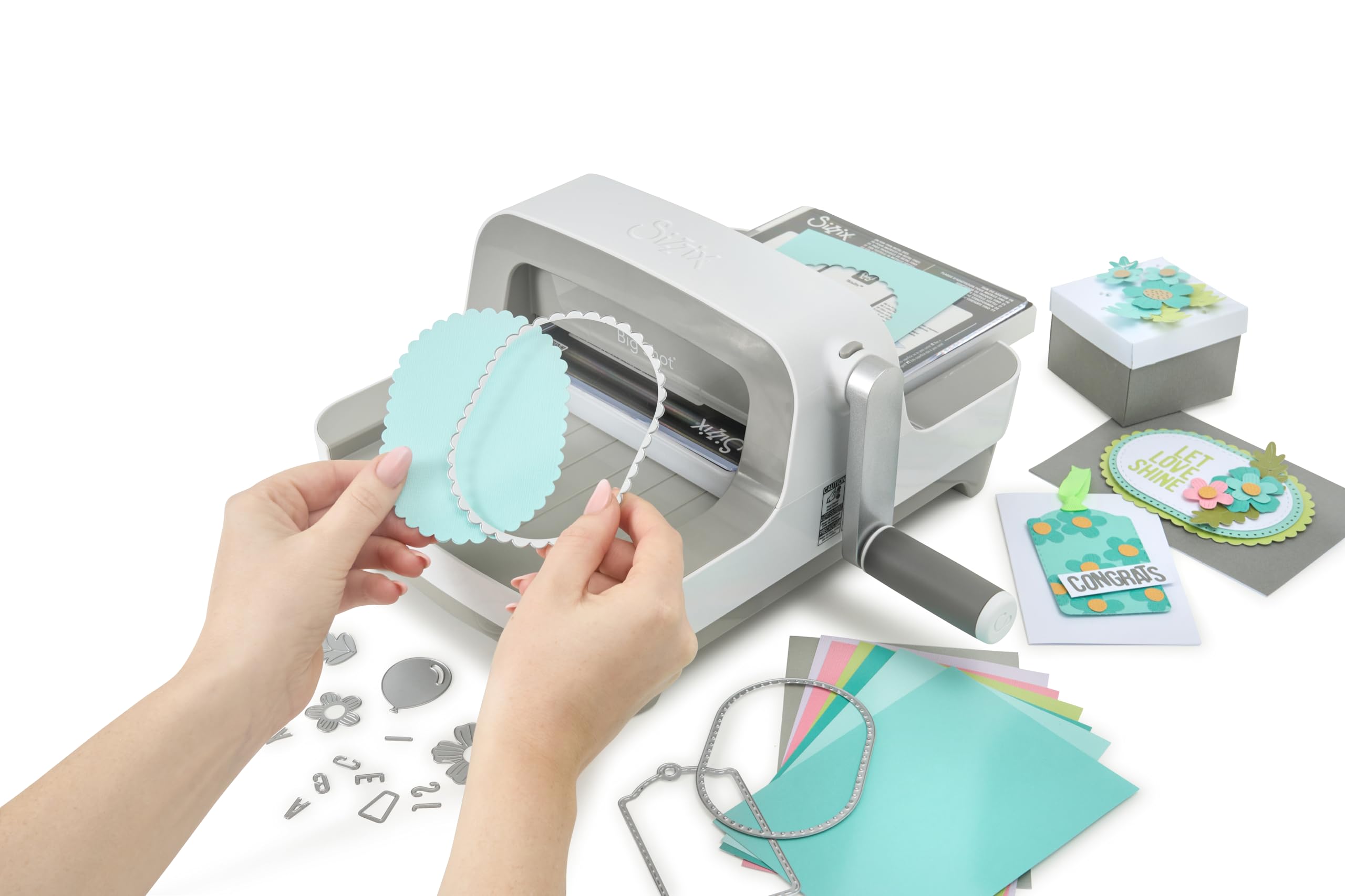 Kit iniziale Sizzix Big Shot, macchina fustellatrice manuale con fustelle, cartella per goffratura e cartoncino
