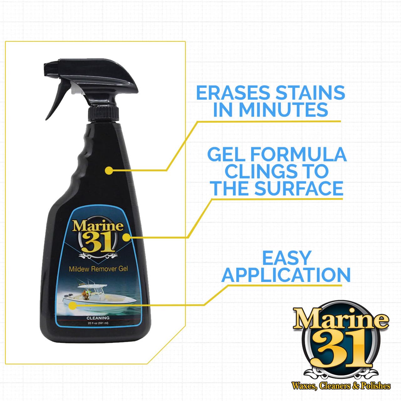 Marine 31 Mildew Stain Remover & Cleaner Gel Combo - Marine & Boat Home & Patio Bathroom & Shower Cleaner 20oz. Spray Bottle & 128oz. Gallon Bundle product thumbnail 3