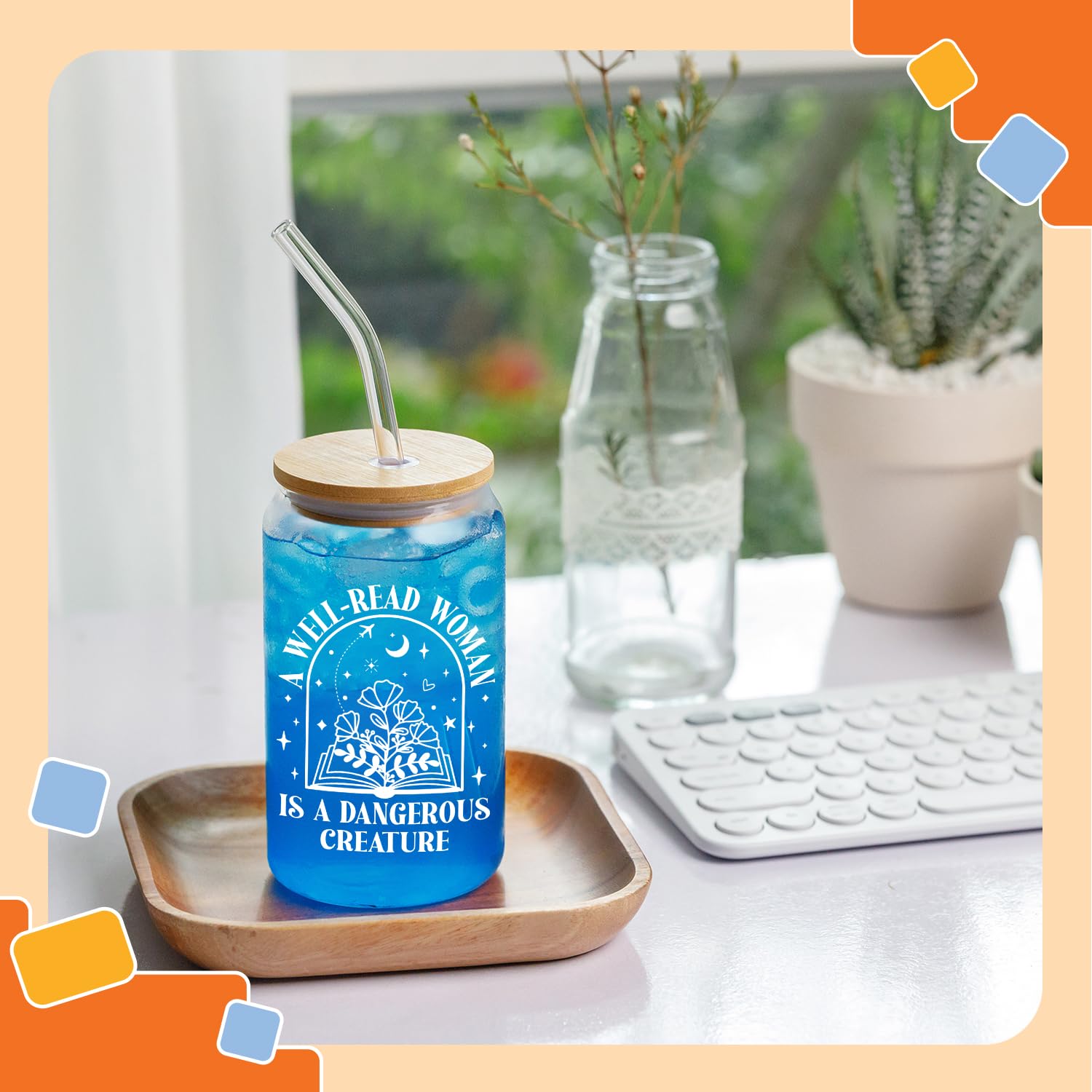 NewEleven Gifts For Book Lovers - Gift For Women - Book Themed Gifts for Readers, Librarians, Bookaholics - Birthday Present For Women, Her, Best Friend – 16 Oz Coffee Glass: Well read women CF