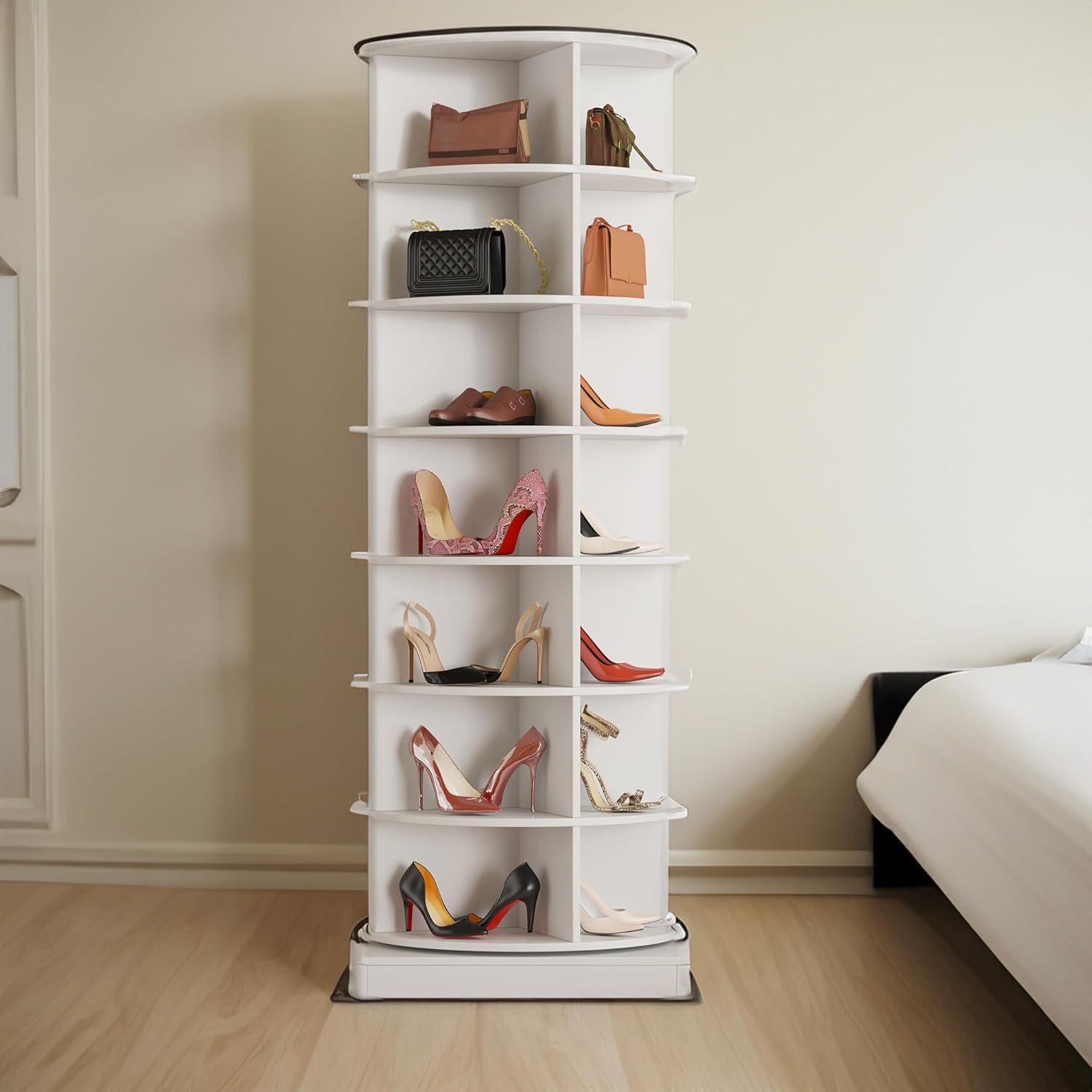 Amazon.com: Anwick Revolving 28 Pairs Spinning Shoe Rack Tower Round ...