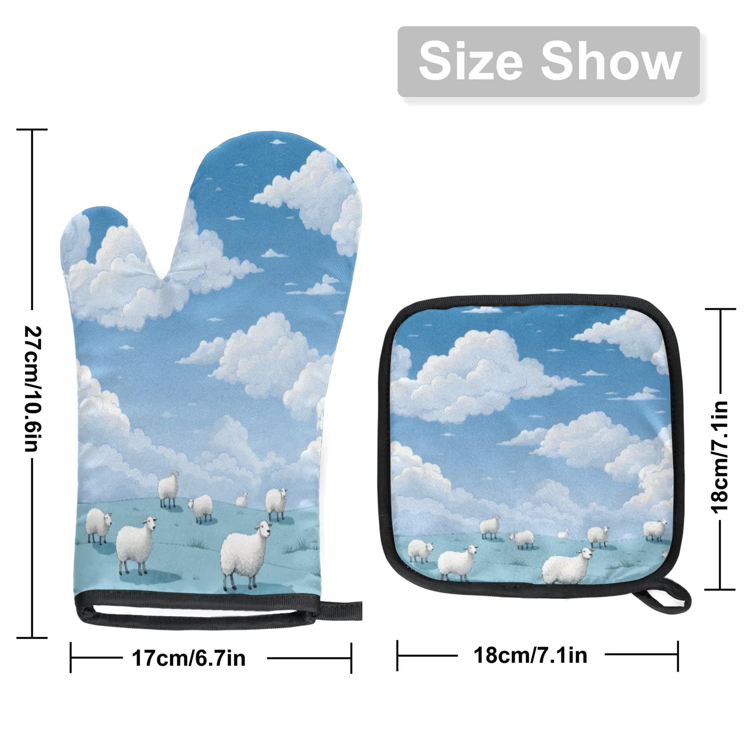 Sky Meadow Sheep Oven Mitts Kitchen Oven Gloves for Cooking Baking Heat Proof Lining Cotton Kitchen Potholder Mittens Pot Holders Hot Pads for Chef Women Men