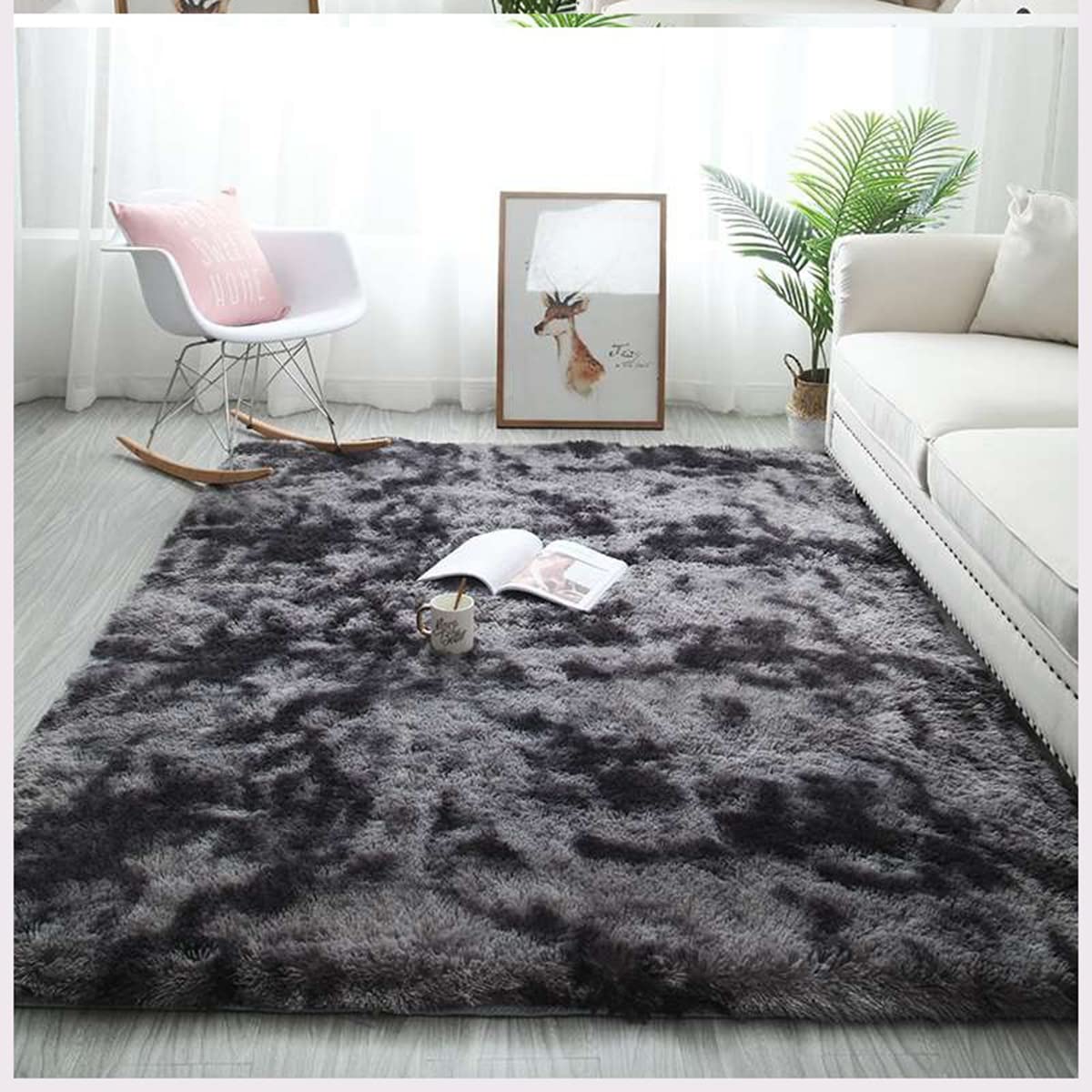 JURLEA Tappeti Soffici Tappeti per Soggiorno Tappeto Morbido Antiscivolo per Camere da Letto Moderne (140 x 200 cm, Nero Grigio)