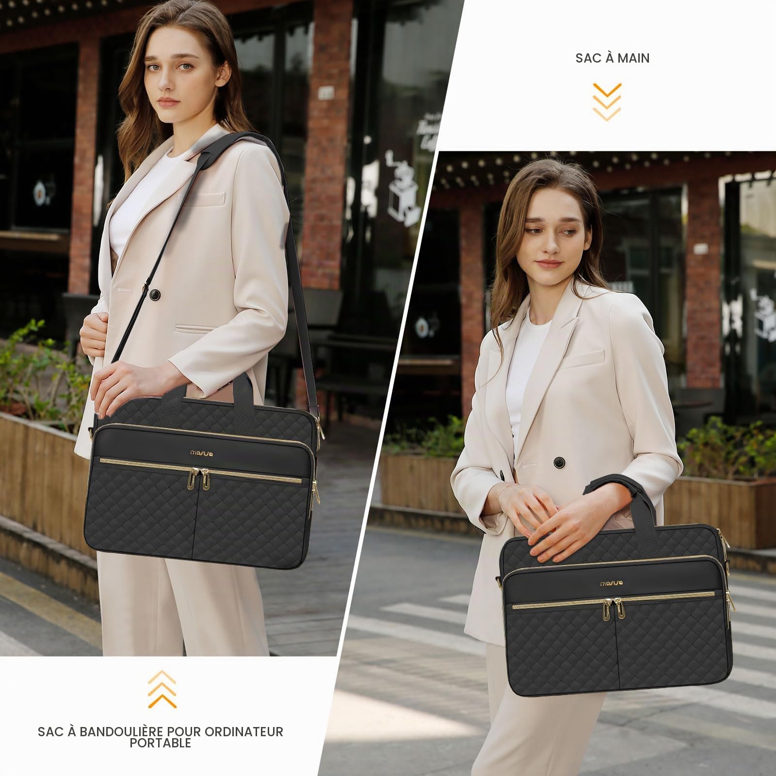 MOSISO Sacoche Ordinateur Portable 16 Pouces,Porte-document Femmes Hommes,15-15,6 Pouces Carré Matelassé Sac Messager d'ordinateur Bureau Voyage avec 3 Poches & Courroie,Noir