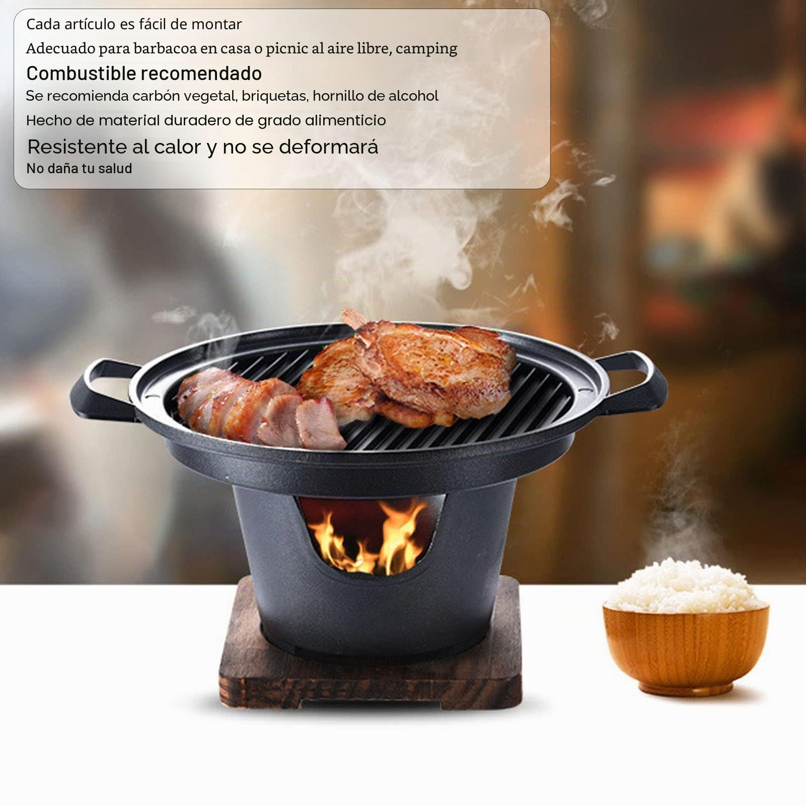 Mini parrilla BBQ, parrilla de mesa portátil sin humo, parrilla de mesa japonesa, pequeña olla de parrilla, parrilla familiar coreana con superficies de cocción antiadherentes para camping al aire
