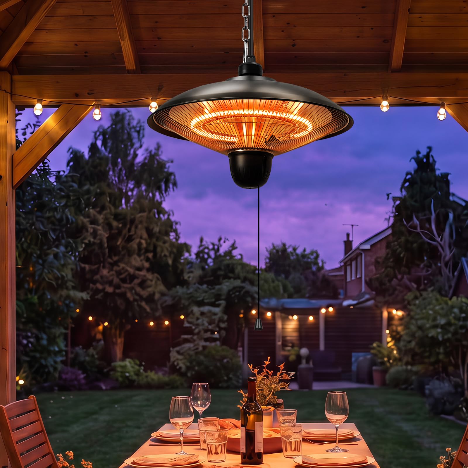 Stufa da esterni da 1800 W, per terrazza, sospesa, colore nero | Stufa elettrica da terrazza sospesa con 3 livelli di potenza, per terrazze, balconi e ambienti esterni coperti