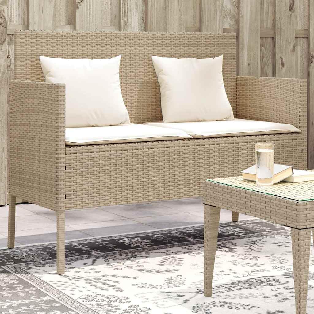 Panca da giardino in polyrattan con contenitore e cuscino, beige, in rattan sintetico, con borsa impermeabile, cuscino imbottito spesso con rivestimento rimovibile, molla a gas