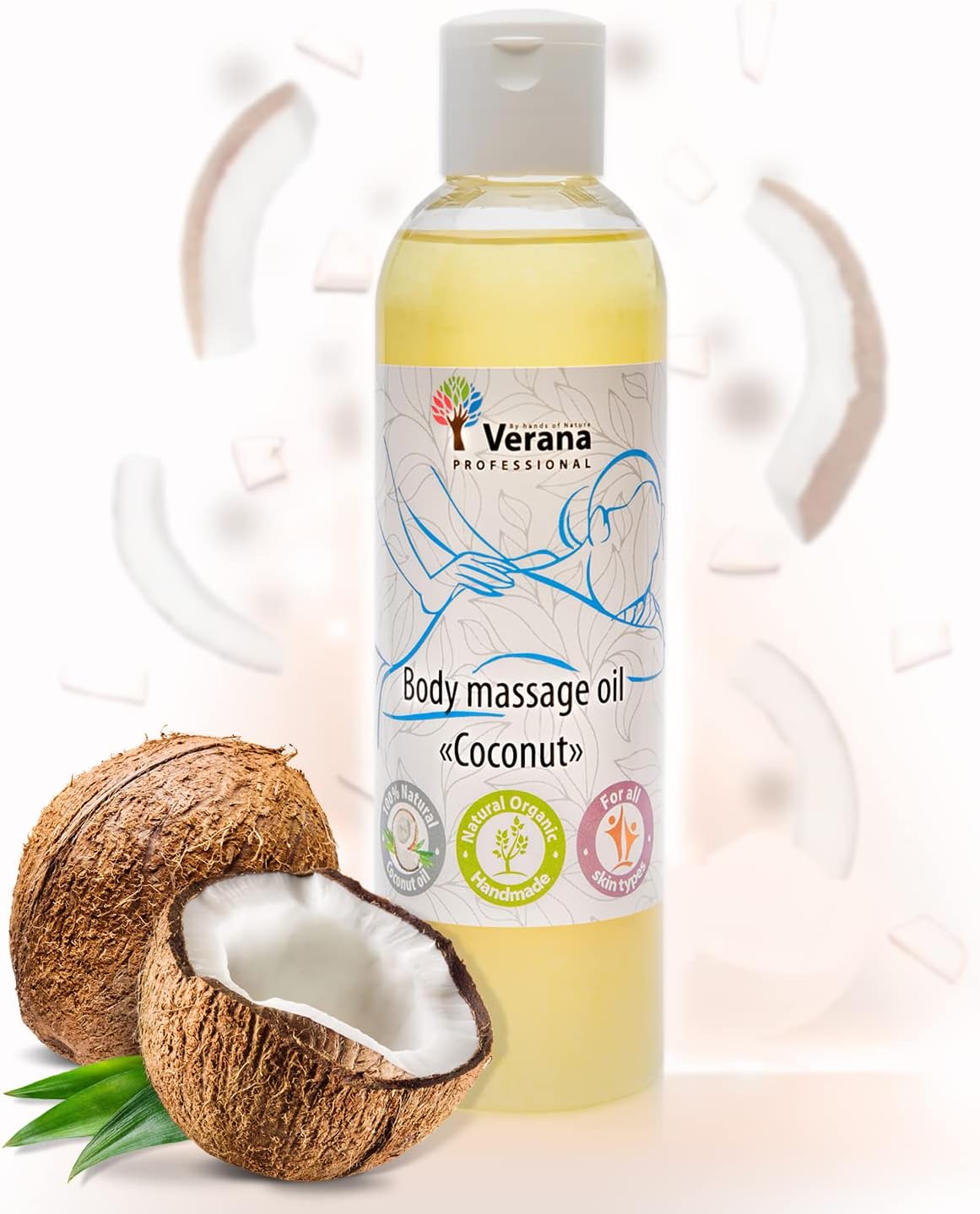 Huile de therapeutic massage Verana, Coco, Huile cosmétique naturelle pour le corps, Pour tous sorts de peau, Therapeutic massage rajeunissant et revitalisant (250 ml)