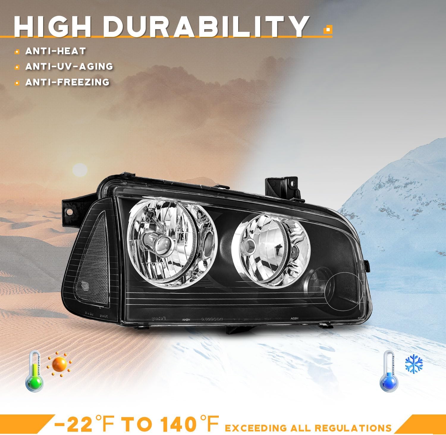 WEELMOTO for 2006-2010 Dodge Charger Headlights Assembly with Black Corner Singal Light, Headlamp Replacement for 06-10 Dodge Charger 4-Door Sedan Models Headlight with Side Marker Corner light