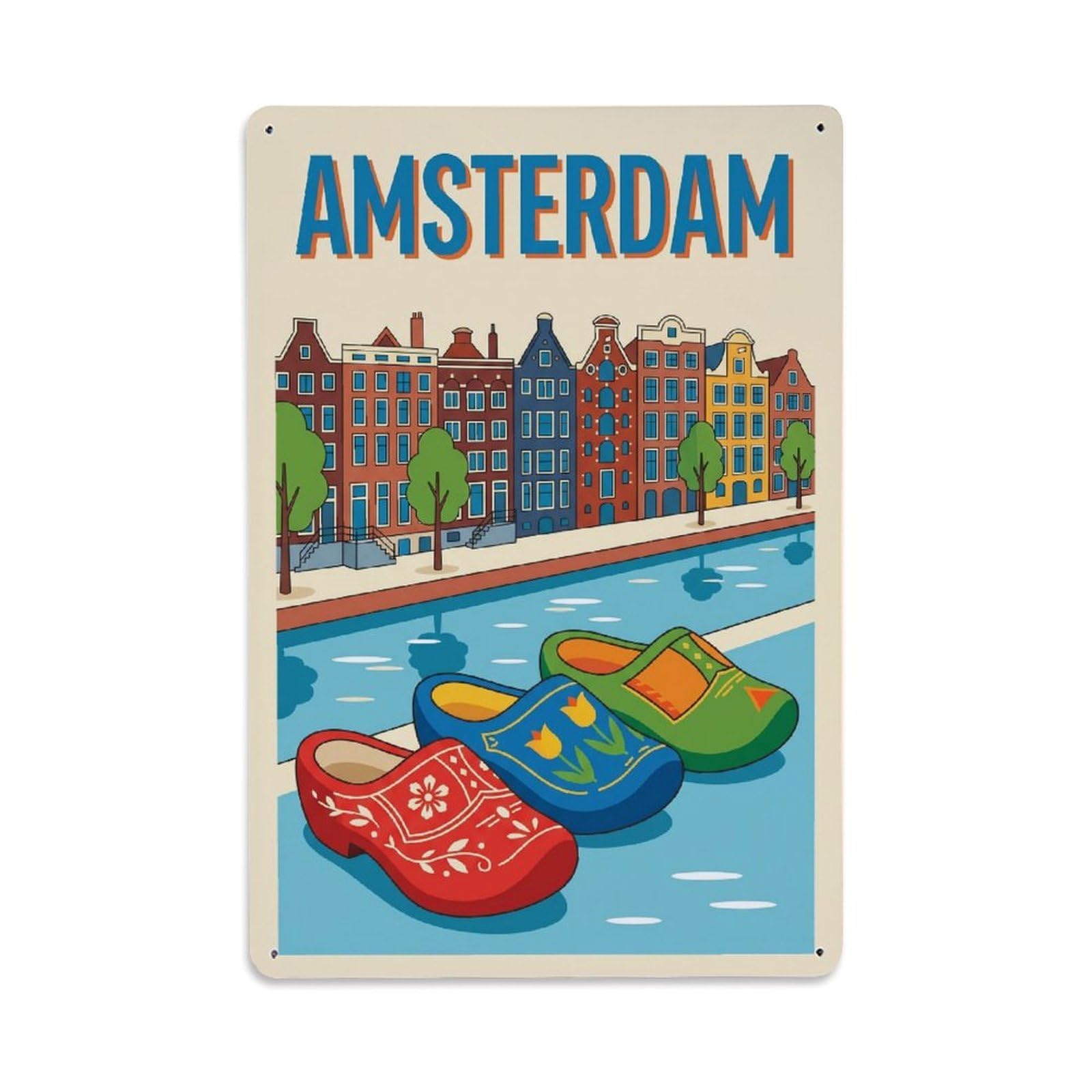 Este 8X12inch Style Vintage Travel Amsterdam Netherlands Key Metal Tin Sign