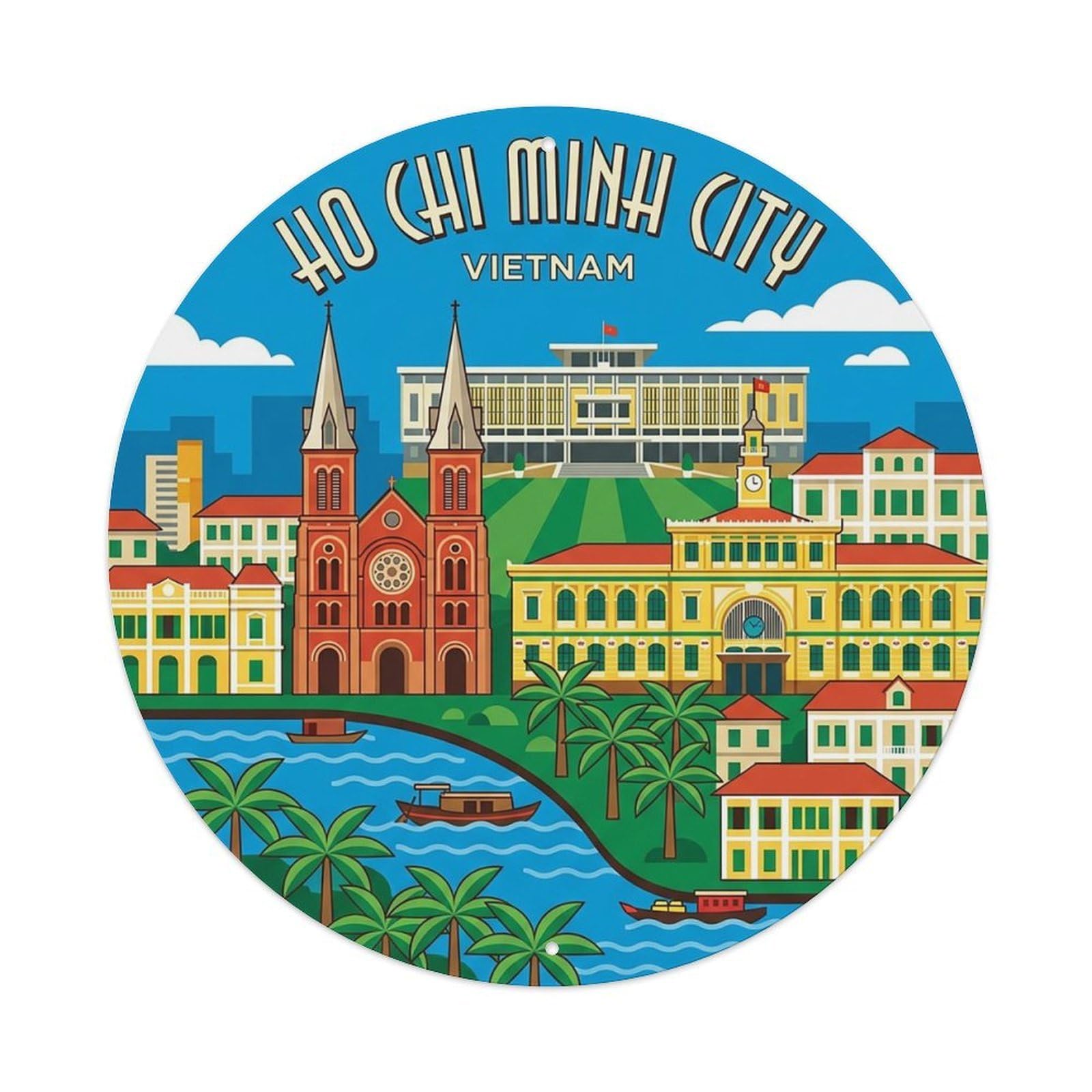 Yrnq 8X8inch Vintage Style Retro Travel Vietnam Ho Chi Minh City Metal Tin Sign