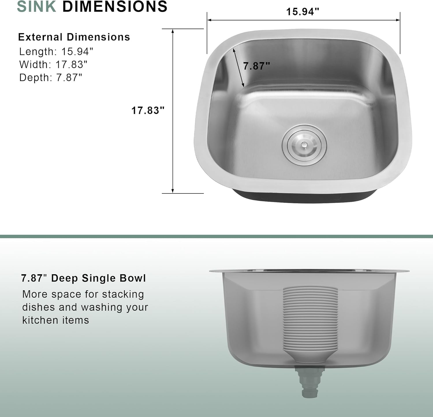 17 Inch Undermount Small Kitchen Sink, 17x15 Stainless Steel Under Mount Bar Sink, Large Deep Round Corner Single Bowl Bar Sinks