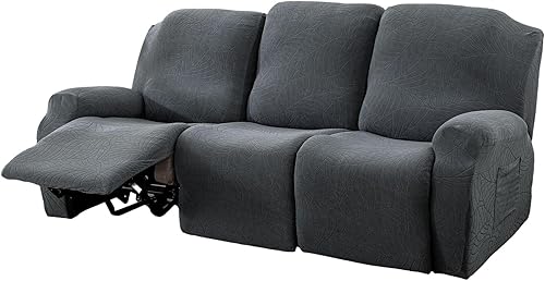 vctops Fundas repelentes al agua para sofá reclinable de 8 piezas, diseño de hojas jacquard, elásticas, suaves para sofá reclinable de 3 cojines,