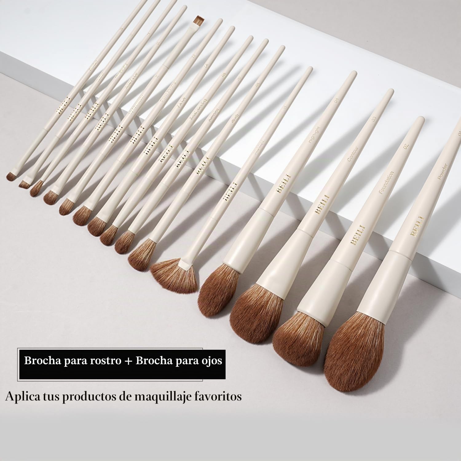 BEILI Juego de Brochas de Maquillaje15 PCS Profesional Pinceles de Maquillaje Premium Synthetic Brochas de Maquillaje Para Cara y Ojos, Rubor, Contorno, Corrector, Eyeshadow