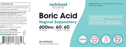 Miniatura 5 de Nutricost Ácido bórico 600 mg, 60 cápsulas - Supositorio vaginal - Sin OMG - para mujeres