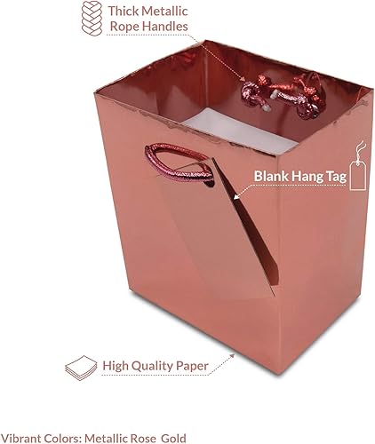 Miniatura 3 de Mini bolsas de regalo con asas, paquete de 12 bolsas de regalo de color oro rosa, bolsas extra pequeñas para recuerdos de fiesta, bolsas de papel