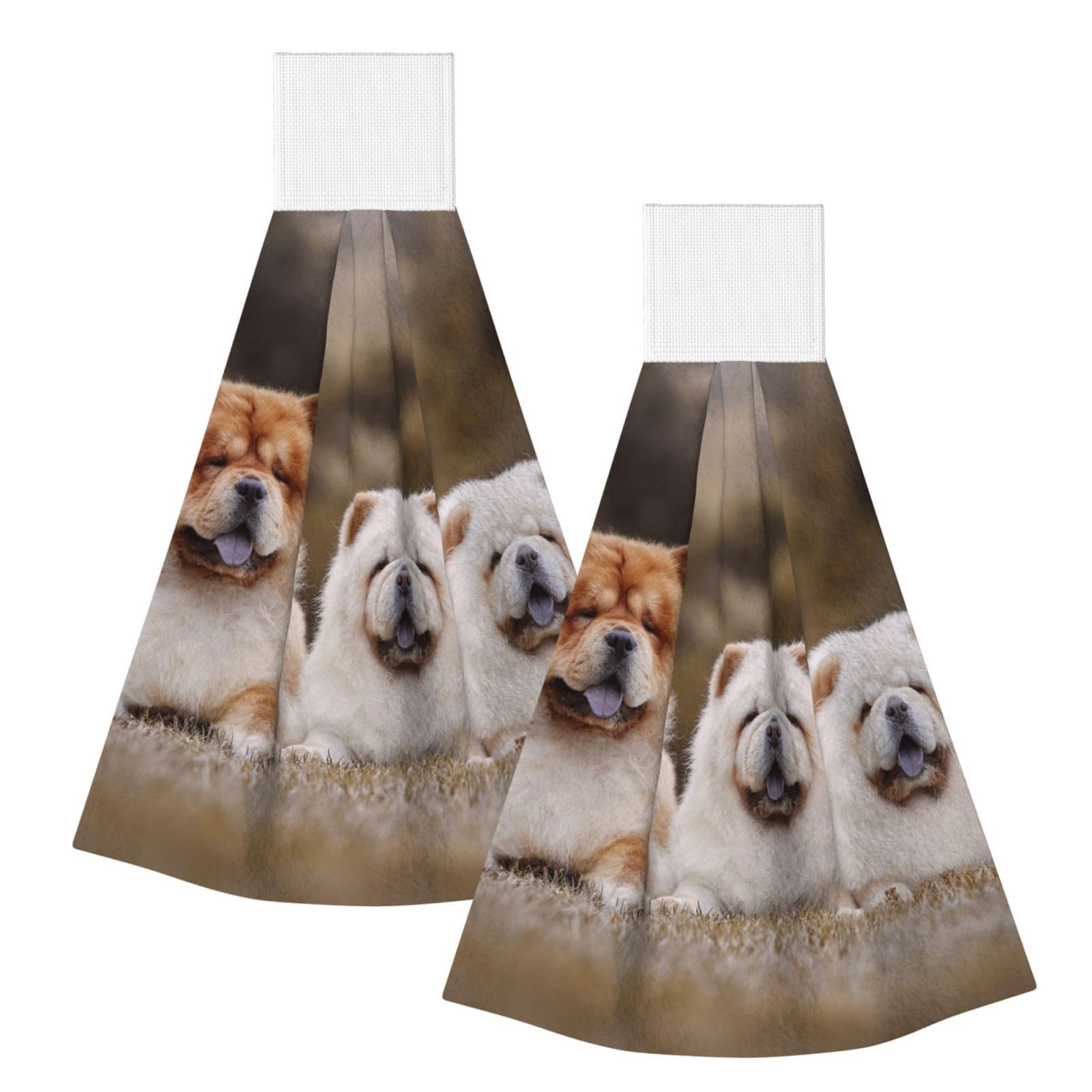 DOPKLNA Chow-Chow Family Little Fluffy Puppies, 2 Pcs Hanging Coral Fiber Hand Towels for Bathroom, Absorbent Kitchen Towels