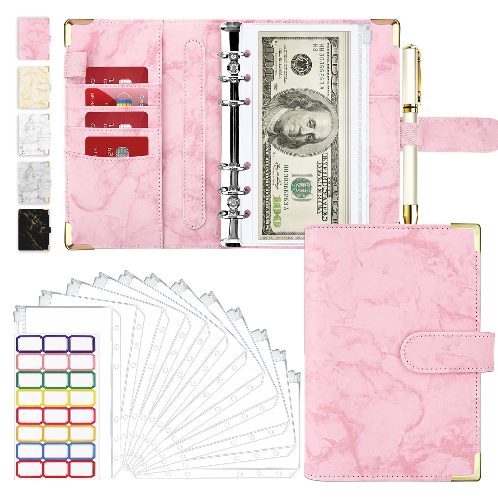 KASTWAVE Budget Binder With Zipper Envelopes for Budgeting and Money Organization - 14Pcs Planner (Pink)