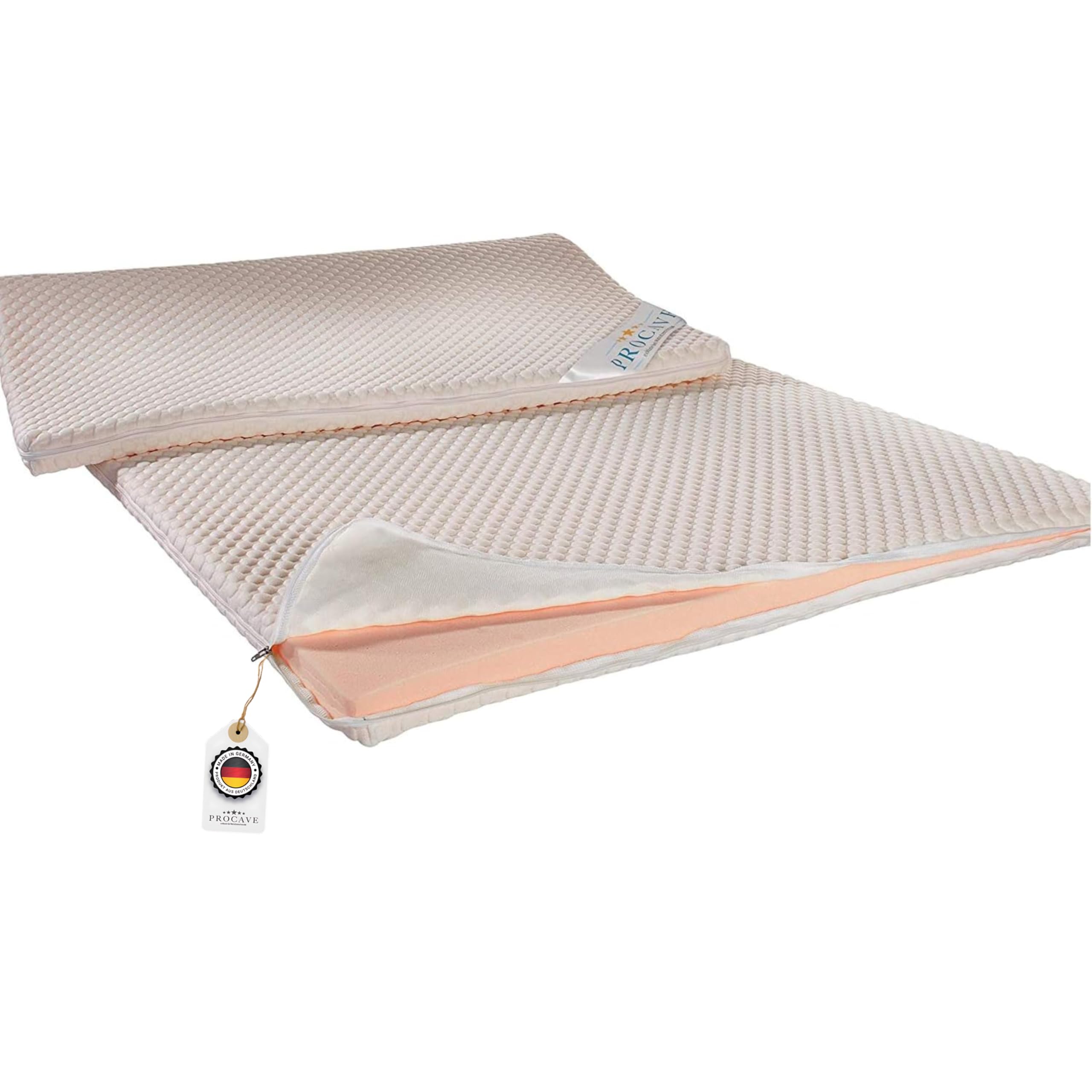 PROCAVE Gelschaum Matratzen-Topper 60x200 cm mit Noppen-Doppeltuch-Matratzenbezug, mit Gel Schaum-Kern, idealer Matratzentopper 100% aus Deutschland