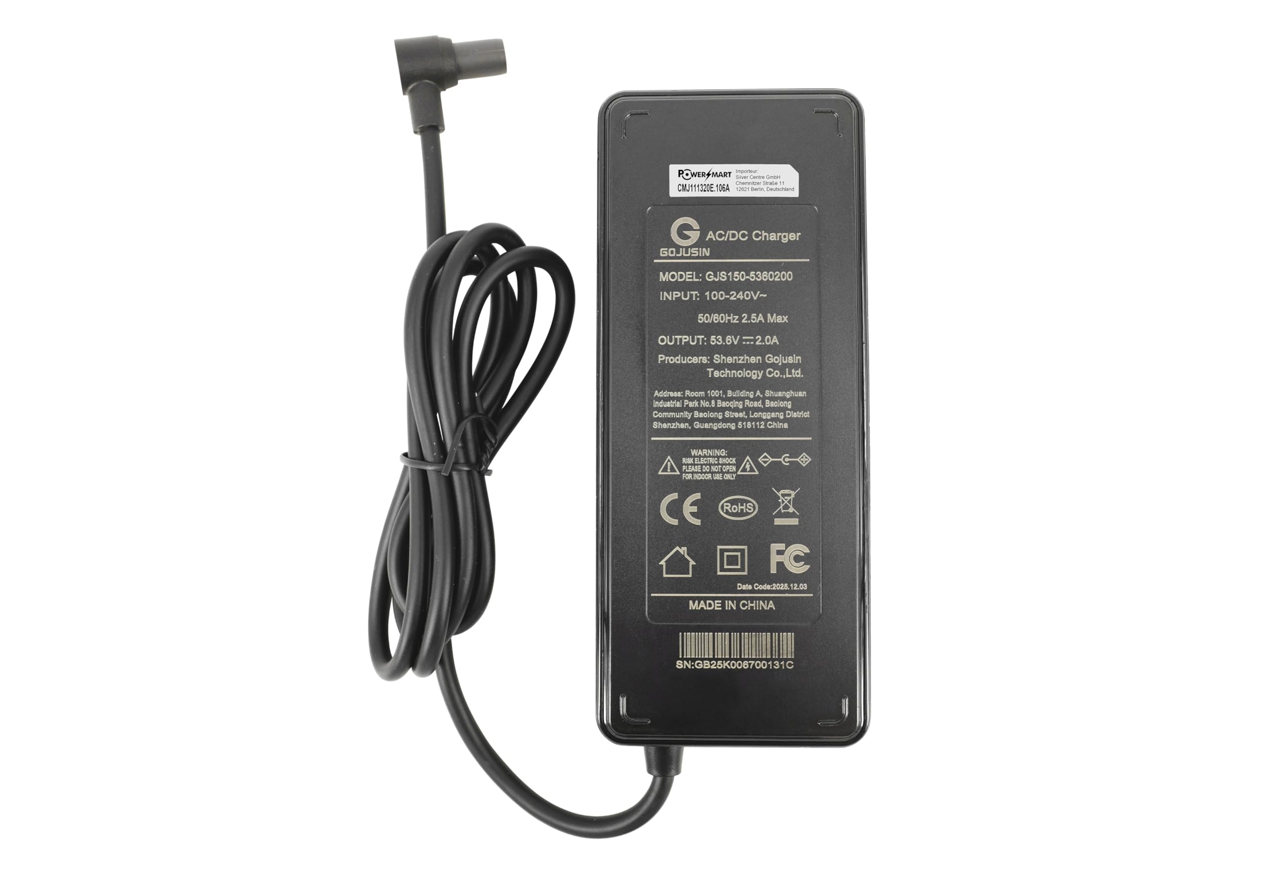 PowerSmart Câble de Charge 53,6 V 2 A pour Batteries Lithium-ION 48 V, Chargeur Rapide pour Navee S65, N65i, S60, ST3 Pro